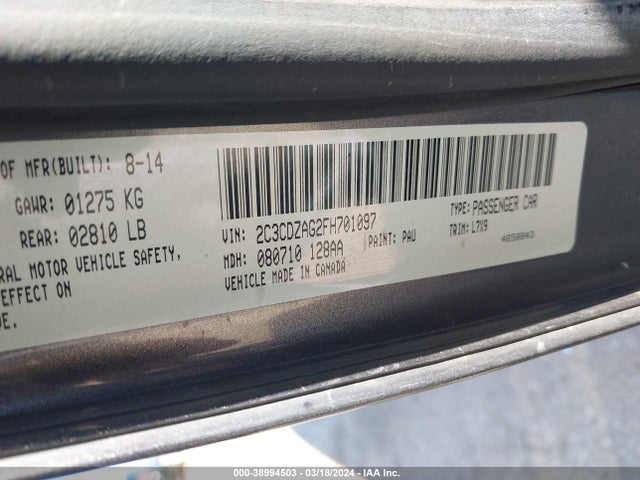 Dodge Challenger Sxt 2015 2C3CDZAG2FH701097 Image 9