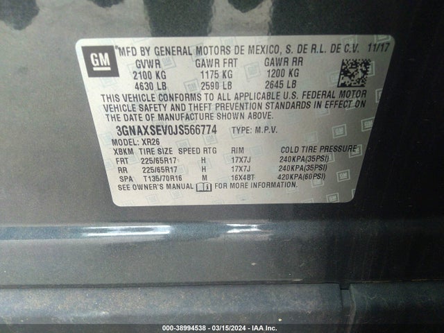 Chevrolet EQUINOX LT 2018 3GNAXSEV0JS566774 Image 9