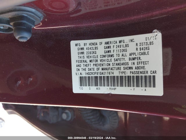 Honda Accord Touring 2016 1HGCR3F91GA017874 Image 9