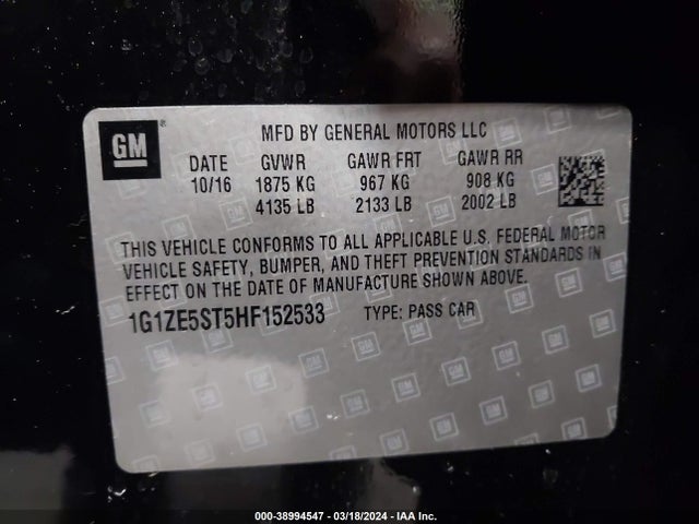 Chevrolet MALIBU 1LT 2017 1G1ZE5ST5HF152533 Image 9