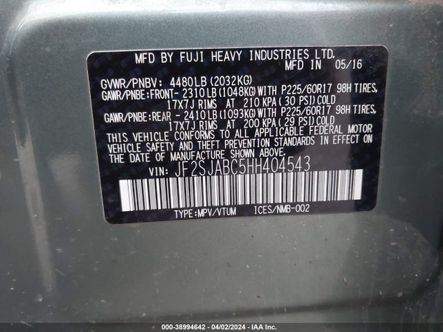 JF2SJABC5HH404543 Subaru Forester 2.5i