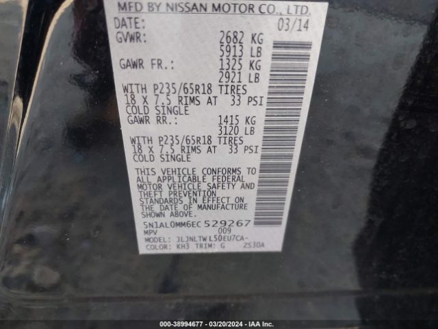 5N1AL0MM6EC529267 Infiniti QX60