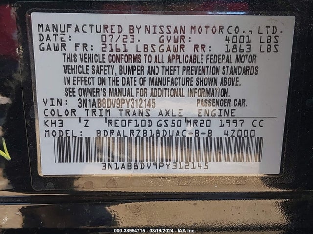 Nissan Sentra Sr Xtronic Cvt 2023 3N1AB8DV9PY312145 Image 9