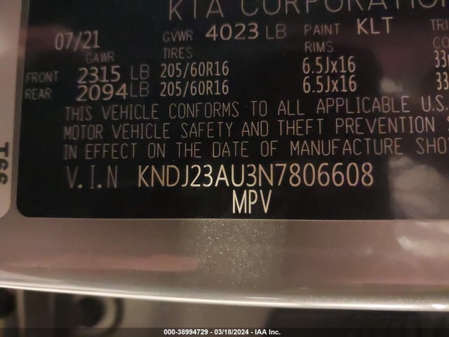 KIA SOUL LX 2022 KNDJ23AU3N7806608 Image 9