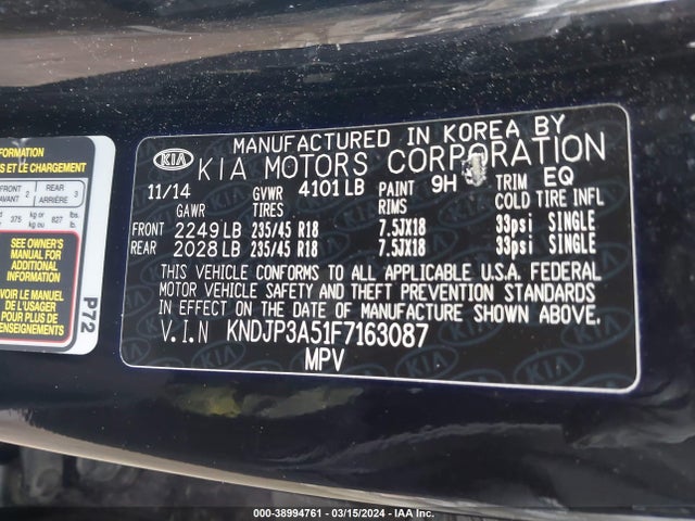 KIA SOUL + 2015 KNDJP3A51F7163087 Image 9