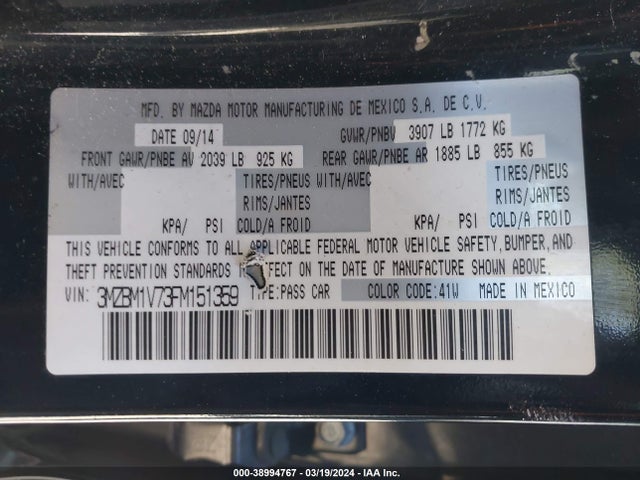 Mazda Mazda3 I Touring 2015 3MZBM1V73FM151359 Image 9