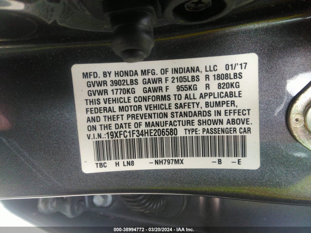 Honda Civic Ex-t 2017 19XFC1F34HE206580 Image 9
