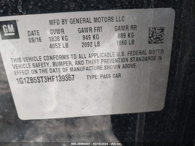 Chevrolet MALIBU LS 2017 1G1ZB5ST3HF139367 Image 9