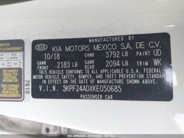 KIA Forte Lxs 2019 3KPF24ADXKE050685 Image 9