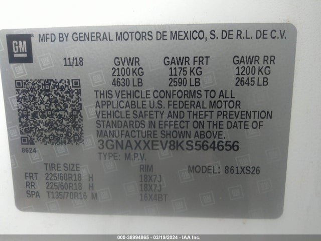 Chevrolet Equinox Premier 2019 3GNAXXEV8KS564656 Image 9