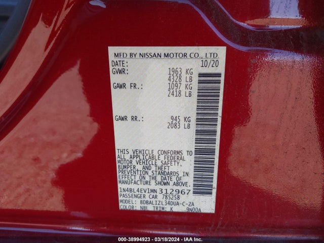 1N4BL4EV1MN312967 Nissan Altima Sl Fwd