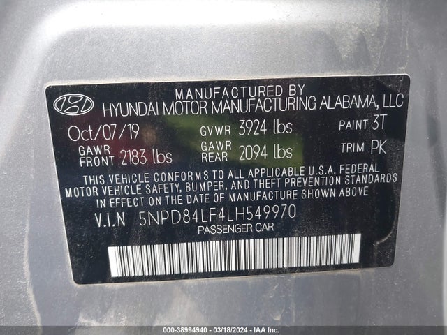 Hyundai Elantra Value Edition 2020 5NPD84LF4LH549970 Image 9