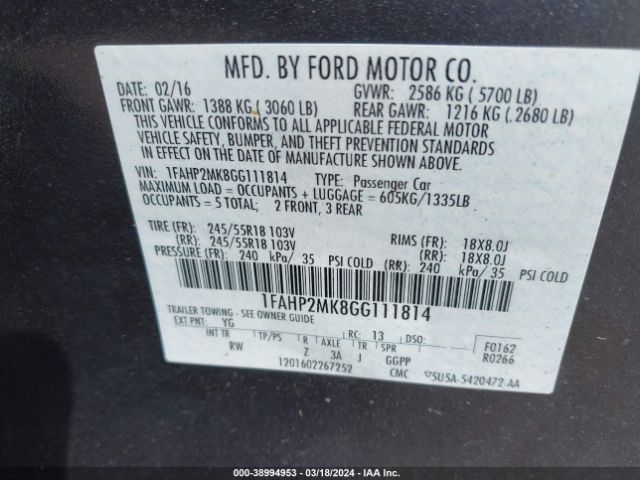 1FAHP2MK8GG111814 Ford POLICE INTERCEPTOR
