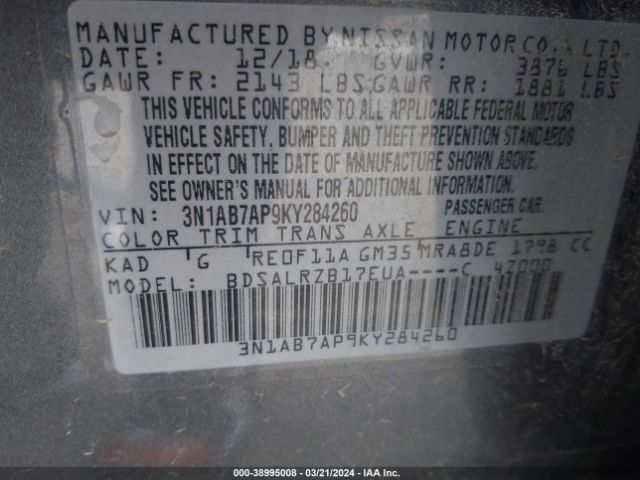 3N1AB7AP9KY284260 Nissan SENTRA SR