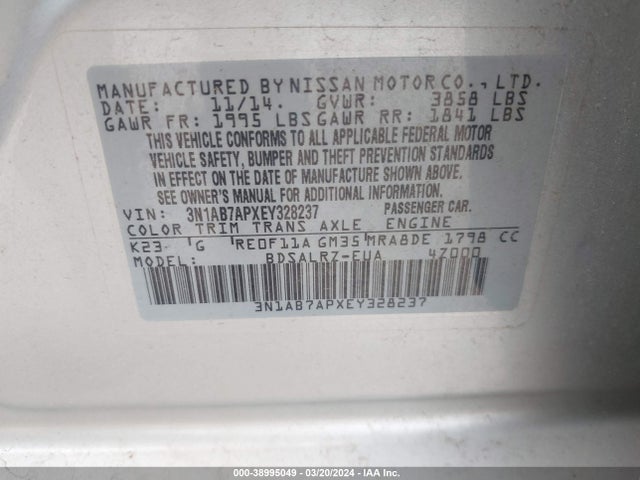 Nissan SENTRA SR 2014 3N1AB7APXEY328237 Image 9