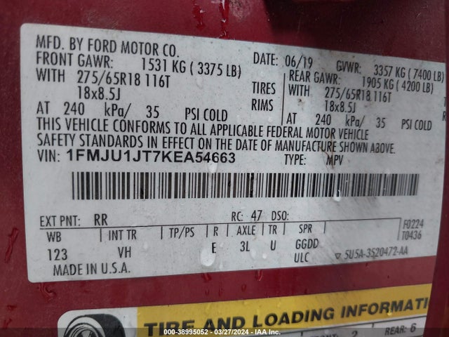 Ford Expedition Xlt 2019 1FMJU1JT7KEA54663 Image 9