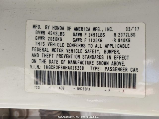 1HGCR3F86HA026269 Honda Accord Ex-l V6