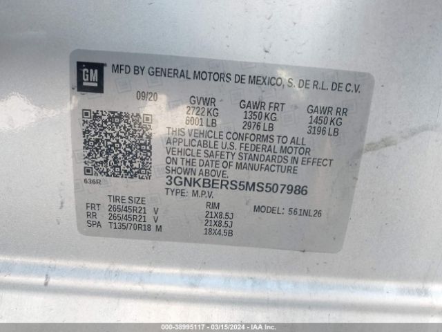3GNKBERS5MS507986 Chevrolet Blazer Fwd Rs
