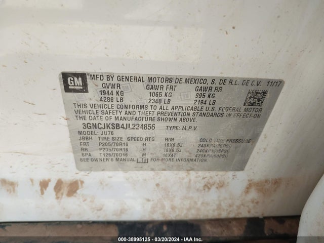 Chevrolet TRAX LS 2018 3GNCJKSB4JL224856 Image 9