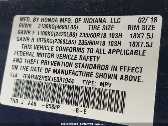 Honda CR-V EX 2018 7FARW2H5XJE031944 Image 9