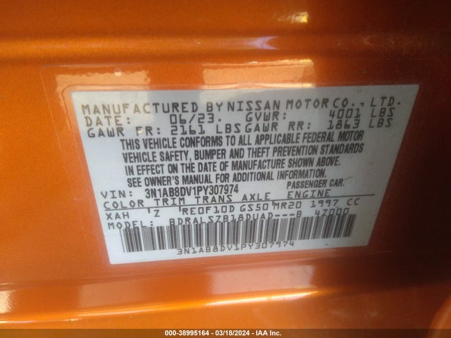 Nissan Sentra Sr Xtronic Cvt 2023 3N1AB8DV1PY307974 Image 9