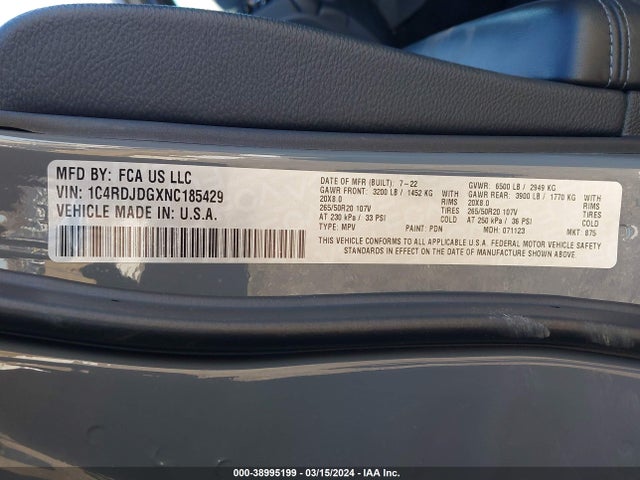 Dodge Durango Gt Plus Awd 2022 1C4RDJDGXNC185429 Image 9