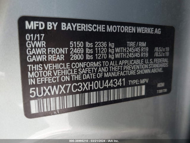 5UXWX7C3XH0U44341 BMW X3 Xdrive35i