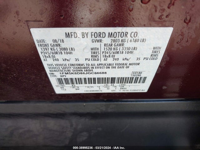 Ford EXPLORER XLT 2018 1FM5K8D86JGC66688 Image 9
