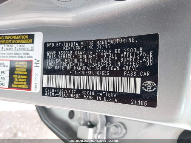 Toyota Avalon Xle Premium 2015 4T1BK1EB6FU167656 Image 9