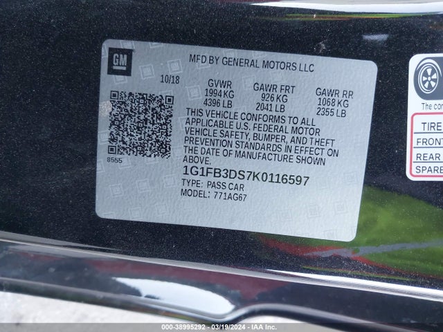 Chevrolet Camaro 1lt 2019 1G1FB3DS7K0116597 Image 9