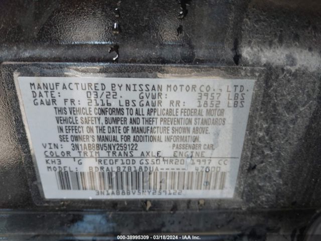 3N1AB8BV5NY259122 Nissan Sentra S Xtronic Cvt