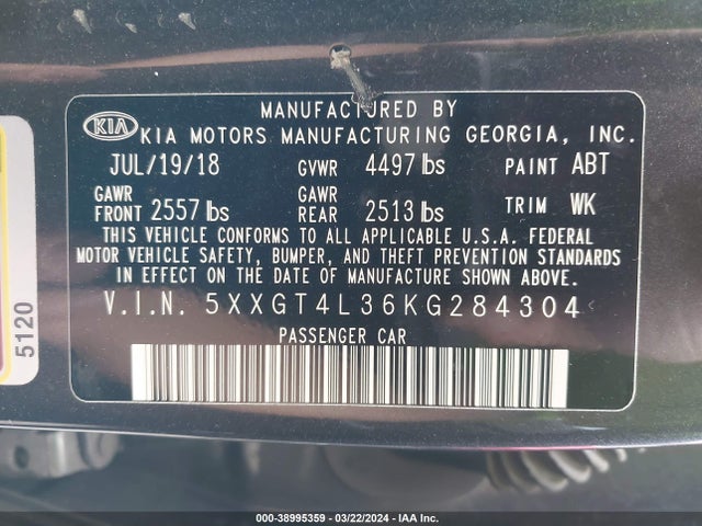 KIA Optima Lx 2019 5XXGT4L36KG284304 Image 9