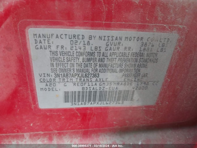 Nissan SENTRA SV 2018 3N1AB7APXJL627363 Image 9