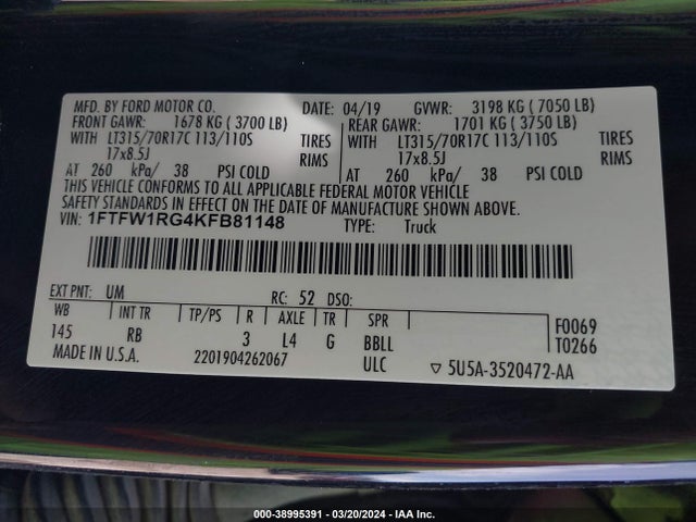 Ford F-150 Raptor 2019 1FTFW1RG4KFB81148 Image 9