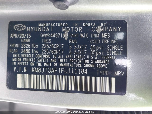 Hyundai TUCSON GLS 2015 KM8JT3AF1FU111184 Image 9