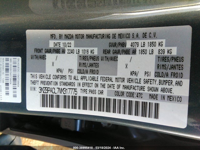 Mazda Mazda3 Carbon Edition 2022 3MZBPACL7NM317775 Image 9