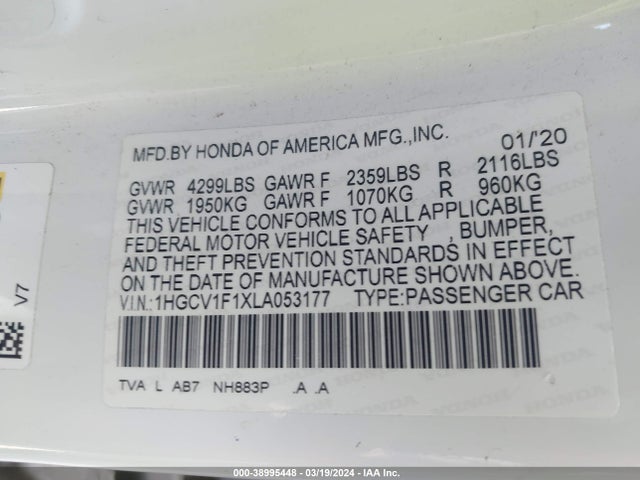 Honda ACCORD LX 2020 1HGCV1F1XLA053177 Image 9