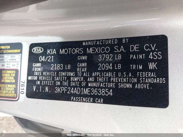 KIA Forte Lxs 2021 3KPF24AD1ME363854 Image 9