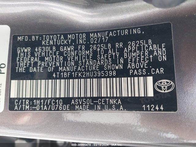 Toyota CAMRY LE 2017 4T1BF1FK2HU395398 Image 9