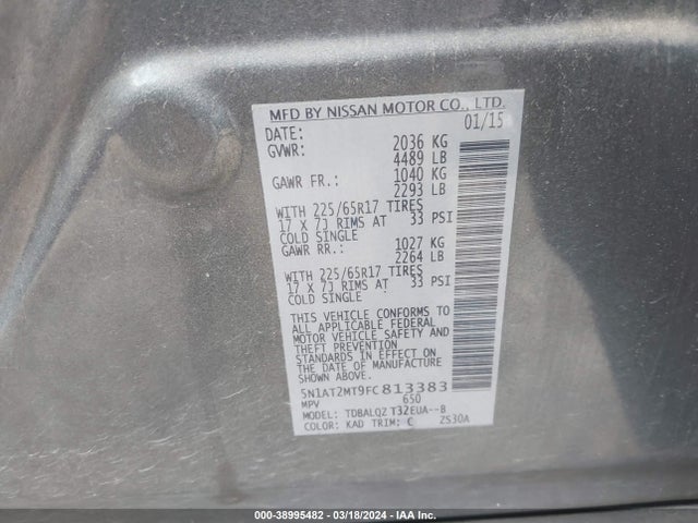Nissan ROGUE SV 2015 5N1AT2MT9FC813383 Image 9