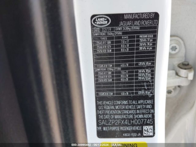 SALZP2FX4LH007745 Land Rover Range Rover Evoque Se