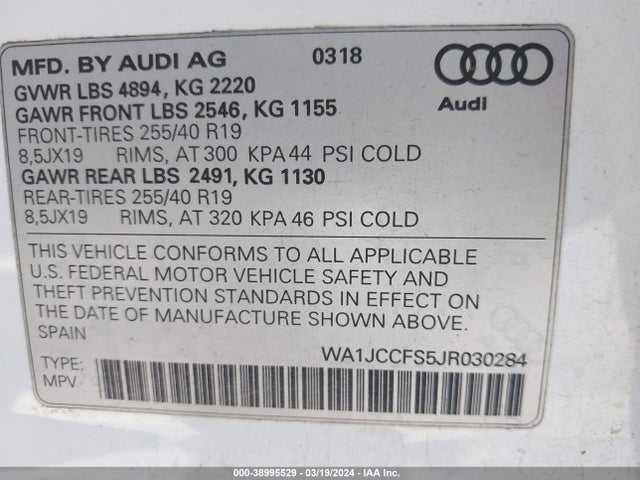 WA1JCCFS5JR030284 Audi Q3 2.0t Premium/2.0t Sport Premium