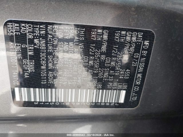 JN8BT3DC8PW105113 Nissan Rogue Platinum Fwd