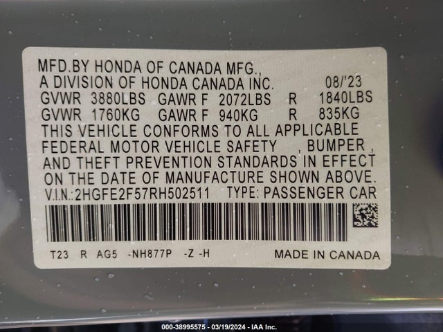 Honda Civic Sport 2024 2HGFE2F57RH502511 Image 9