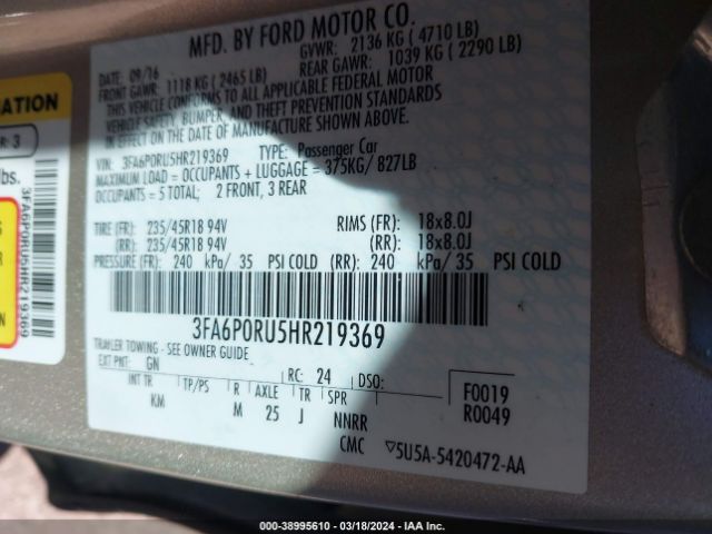 3FA6P0RU5HR219369 Ford Fusion Hybrid Titanium