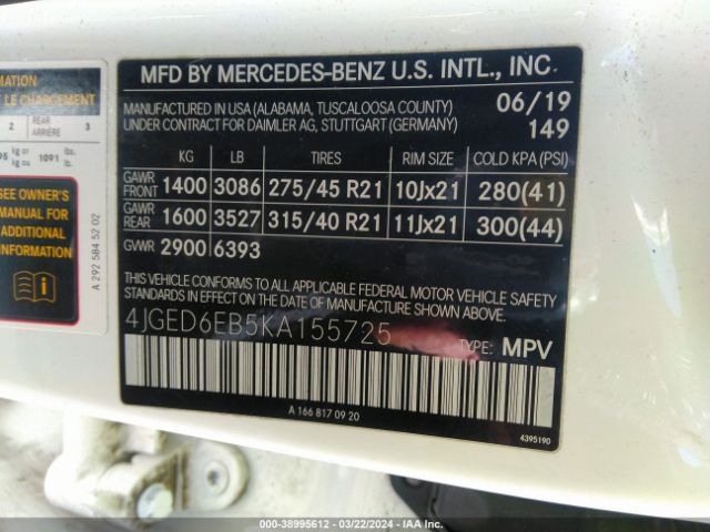 4JGED6EB5KA155725 Mercedes-Benz Amg Gle 43 Coupe 4matic