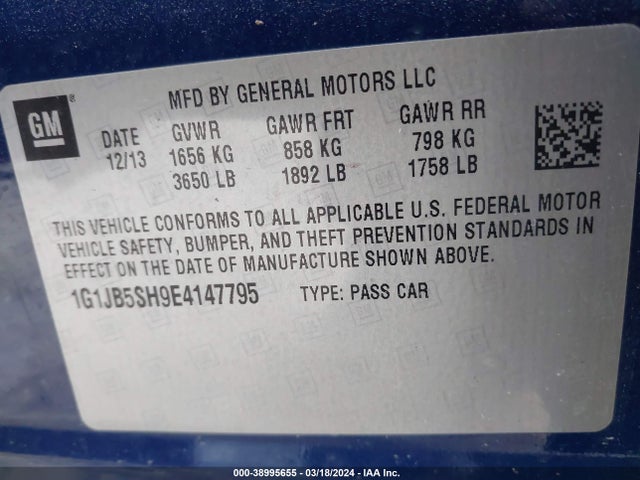 Chevrolet Sonic Ls Manual 2014 1G1JB5SH9E4147795 Image 9