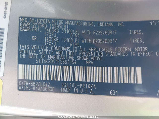 Toyota Sienna Xle 8 Passenger 2015 5TDYK3DC1FS561154 Image 9