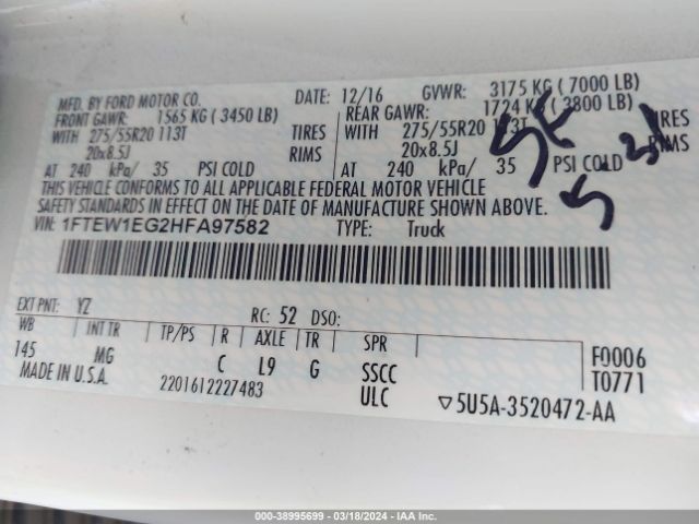 1FTEW1EG2HFA97582 Ford F-150 Xlt