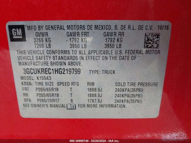 Chevrolet Silverado 1500 2lt 2017 3GCUKREC1HG219799 Image 9